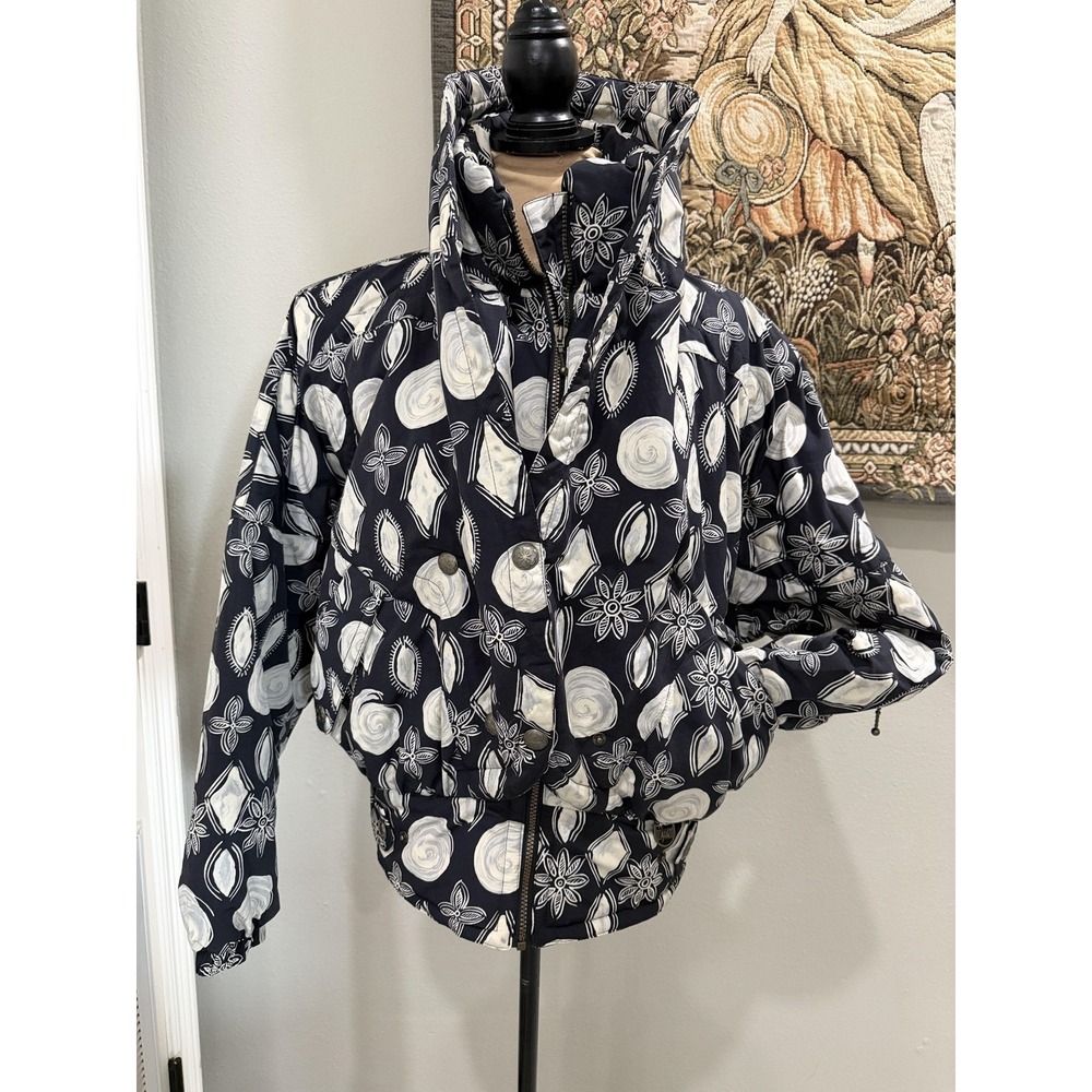 Vintage Nils Jacket Womens 12 Blue Floral Print Hooded Ski Puffer Coat 80s